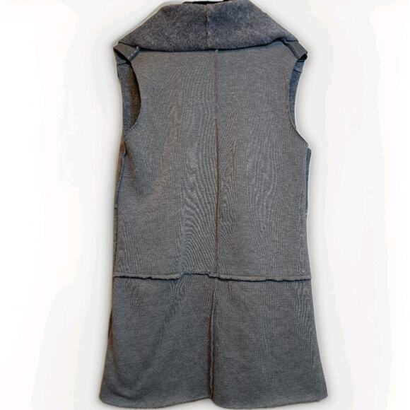 Dark Academia Women's M Gray Fleece Vest Open Waterfall Front Preppy Modern - Picture 6 of 7
